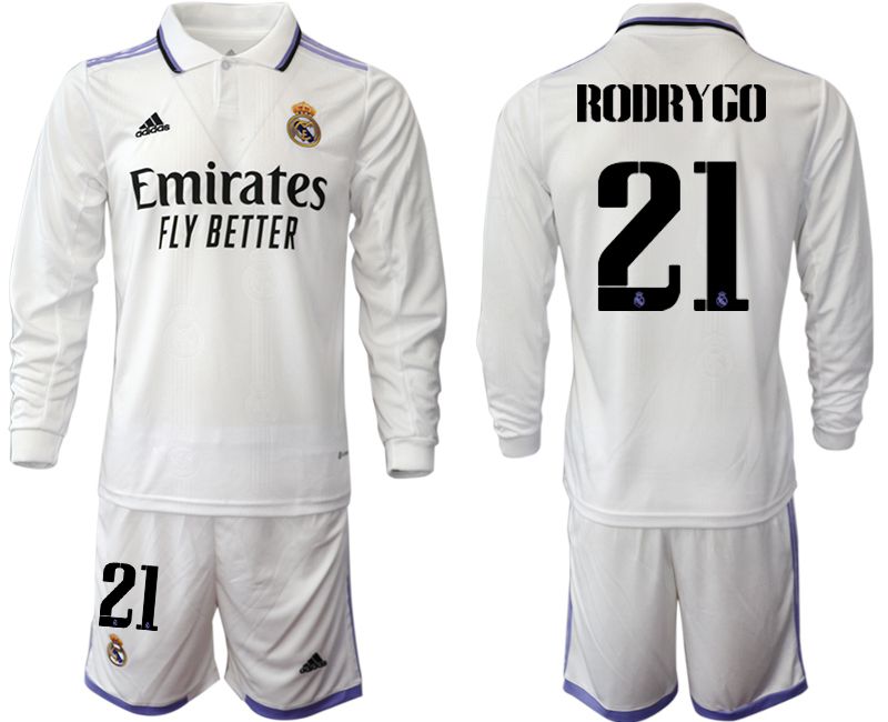 Men 2022-2023 Club Real Madrid home long sleeve white 21 Soccer Jersey